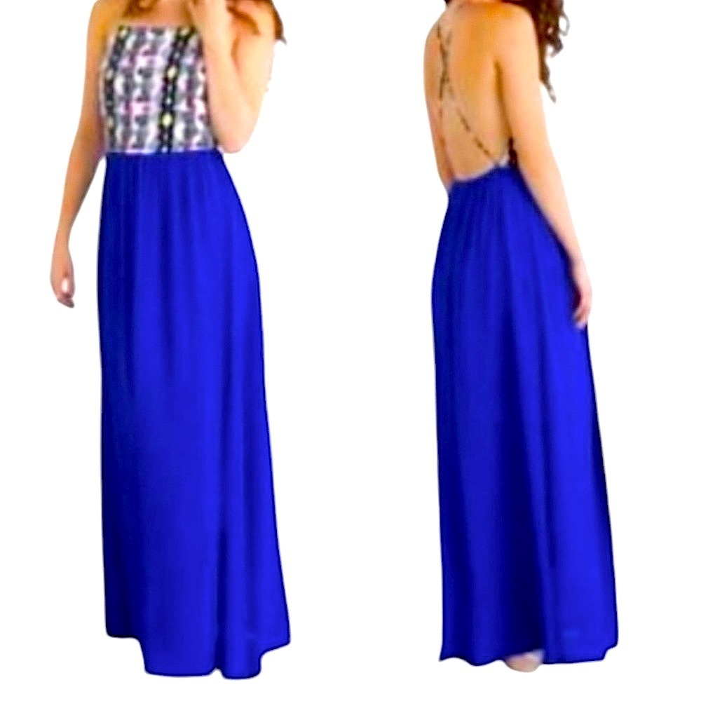 Harper maxi dress geo pattern bold colors criss/cross straps SzS
